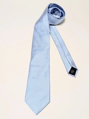 Paul Fredrick 100% Silk Light Blue Houndstooth Tie Office Work Career Classic